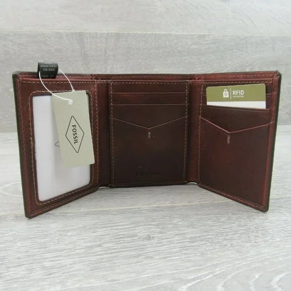 Fossil Allen Trifold RFID Mens Tan Brown Leather Wallet NEW - Picture 9 of 10